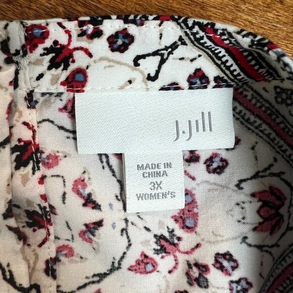 J Jill Blouse Top Womens 3X Red Blue Floral 3/4 Sleeve Button Back Slit High Low - Picture 7 of 9